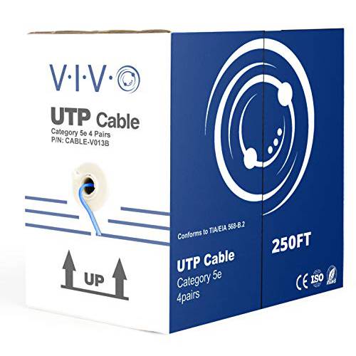 VIVO 그레이 250ft 벌크, 대용량 Cat5e, CCA 랜선, 랜 케이블, 24 AWG, UTP 풀 박스 | Cat-5e Wire, Indoor, 네트워크 Installations (CABLE-V013)