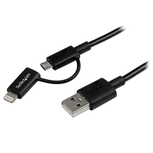 StarTech.com 1m (3 ft) 블랙 애플 8-pin 라이트닝 커넥터 or 미니 USB to USB Combo 케이블 for iPhone iPod 아이패드 - 요금 and 동기화 케이블 (LTUB1MBK)