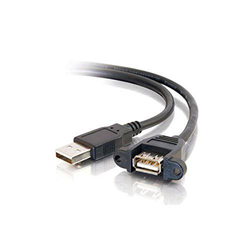 C2G 28063 Panel-Mount USB 2.0 A Male to A Female 케이블, 블랙 (2 Feet, 0.60 Meters)