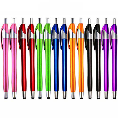 SKOLOO 정전식 스크린 터치 스타일러스 터치펜 Pack 14 2-in-1 Click Ball Pen 볼펜 and Slim 터치펜 범용 태블릿,태블릿PC 스마트폰 Multi-Colored for