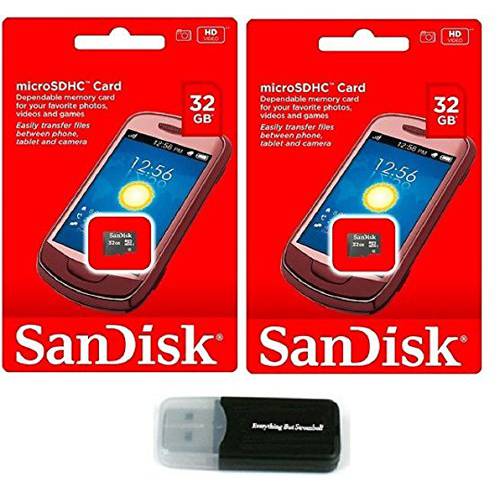 SanDisk 32GB 마이크로SD HC Flash 메모리 카드 (2 Pack) Class 4 번들,묶음 with (1) Everything But Stromboli 마이크로SD 카드 리더,리더기