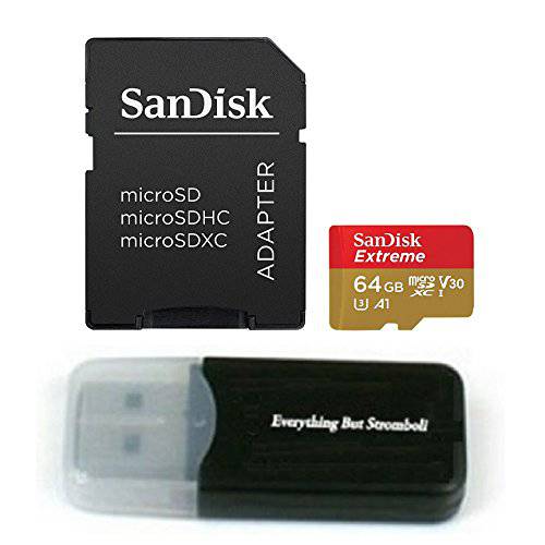64GB Sandisk 미니 SDXC Extreme 4K 마이크로SD 메모리 카드 works with 삼성 갤럭시 Note 8, Note8, S8 Active, J7 Max, J3 Prime 안드로이드 폰 TF 64G Class 10 with Everything But Stromboli 카드 리더,리더기