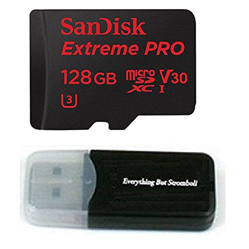 128GB Sandisk 미니 SDXC Extreme 프로 4K works with 삼성 갤럭시 S8, S8 Plus, S8 Note, S7, S7 엣지 마이크로SD TF Flash 메모리 카드 128G Class 10 with Everything But Stromboli 카드 리더,리더기