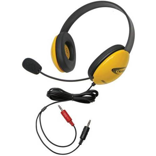 Califone 2800YL-AV 청취 First 스테레오 헤드폰,헤드셋 듀얼 3.5mm 플러그, Yellow, 조절가능 헤드밴드 개인설정가능한 호환, Noise-reducing Circumaural Earcups, 소음 캔슬링 마이크
