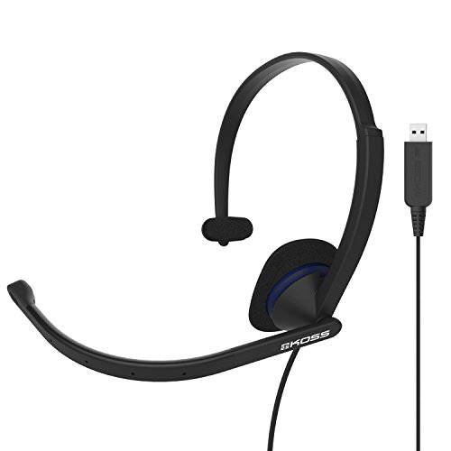 Koss CS195 USB Single-Sided On-Ear Communication Headset, Noise-Cancelling Electret 마이크,마이크로폰, 플렉시블 마이크,마이크로폰 Arm, 유선 with USB Plug, 블랙