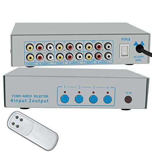HONONJO AV 변환기 4 Way 컨버터 화상 오디오 셀렉터 for TV with 리모컨, 원격 화상 Switch Box （Electrical Volts: 220V）