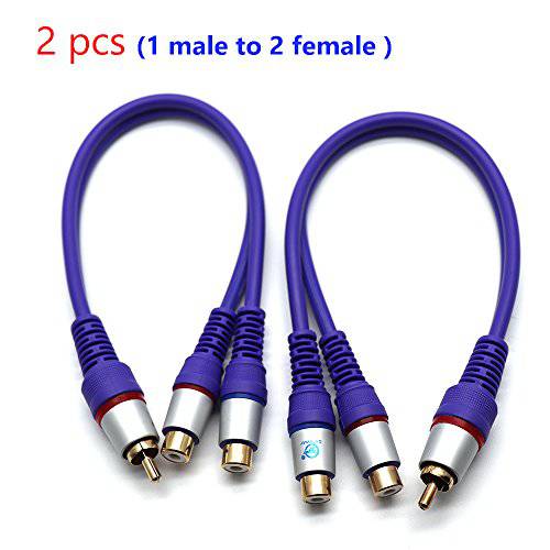 Sydien 2 Pack 12 Inches Male to 이중 2-RCA Female 금도금 Adapter, 스테레오 분배 Y 오디오 케이블