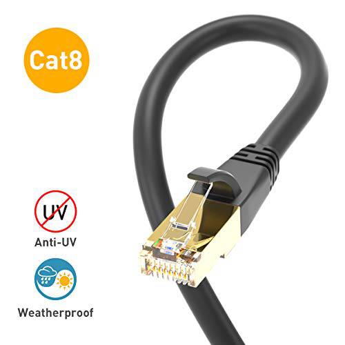 Cat8 랜선, 랜 케이블 15ft 2pack, 네트워크 SFTP 패치 Cord,  내구성, 튼튼 고속 Cat8 랜 네트워크 RJ45 Cable-in Wall, Outdoor, Weatherproof Rated for 세탁기 Room, Router, Modem, Gaming-Black