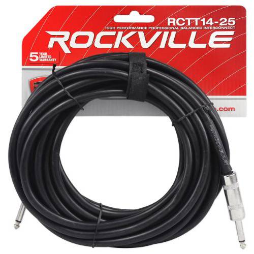 Rockville RCTT1425 25’ 14 AWG 1/ 4 TS to 1/ 4 TS 스피커 케이블 100% Copper, 블랙