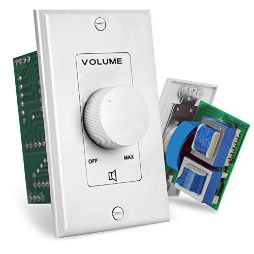 벽면 마운트 볼륨 컨트롤 노브 - Flush In-Wall Plate 회전식 Style 조정 20  20kHz Frequency Response Companion for Hi-Fi Four-Pair 스피커 셀렉터 w/  오디오&  비디오 호환성 - Pyle PVC1, White