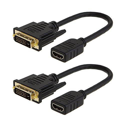 HDMI to DVI 케이블, CableCreation 2-Pack 0.5 Feet Bi-Direction HDMI Female to DVI(24+ 1) Male Adapter, 지지 1080P Full HD, 3D for 라즈베리 Pi, Roku, 엑스박스 One, 0.15M 블랙