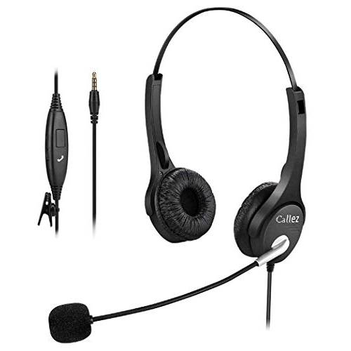 Callez 유선 휴대폰, 스마트폰 헤드폰,헤드셋 Dual, 3.5mm 폰 Headsts with Noise 캔슬링 마이크 for iPhone 삼성 화웨이 Smartphones, Skype, 차량용 트럭 Driver, iPad, PC, Conference Calls, Online Classes(C402E1)