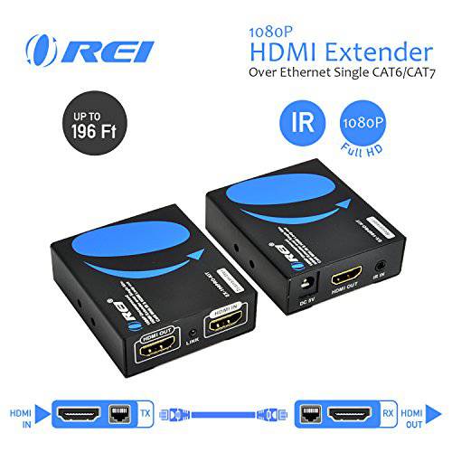 Orei HDMI 연장 Over Single CAT6A/ Cat7 케이블 Uncompressed 1080P @ 60Hz with IR - 이상 to 196 ft