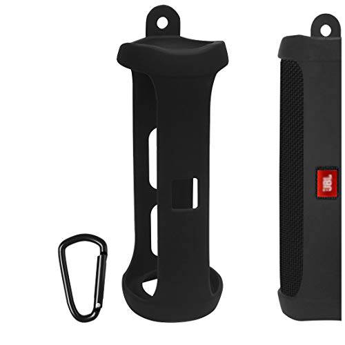 Geekria 실리콘 Casefor JBL 플립5 방수 휴대용 무선 블루투스 Speaker, JBL 플립 5 실리콘 Case커버 with Keychain, 보호 케이스, Wearable 경량 (Black)