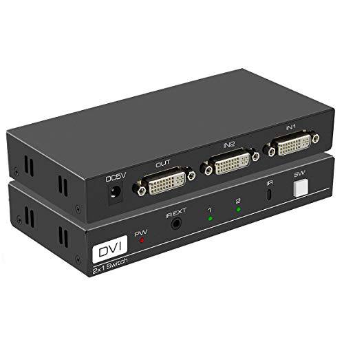 DVI Switch 2 인 1 Out 4K DVI 2 Port 변환기 with IR 리모컨, 원격 DVI 2x1 지지 4096x2160@30Hz DVI 셀렉터 for PC 노트북 DVR 프로젝터 HDTV DVI Port 디바이스 지지 HDCP
