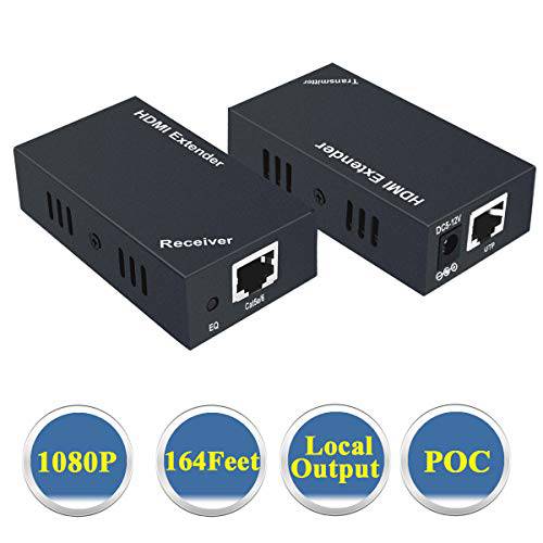 HDMI 연장 1080P@60Hz with Local Output, Over Single Cat5e/ 6/ 7 케이블 Full HD Transmit Up to 164 Feet (50 Meter), 지지 EDID and POC 기능