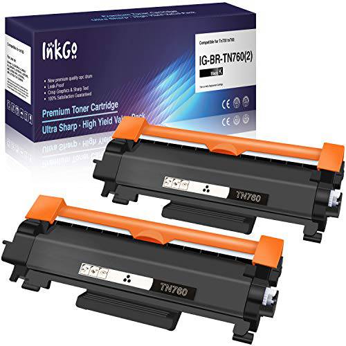 InkGo 호환가능한 토너,잉크토너,프린트잉크,잉크 카트리지 교체용 for Brother TN760 (Black, 2-Pack) (IG-TN760(2))