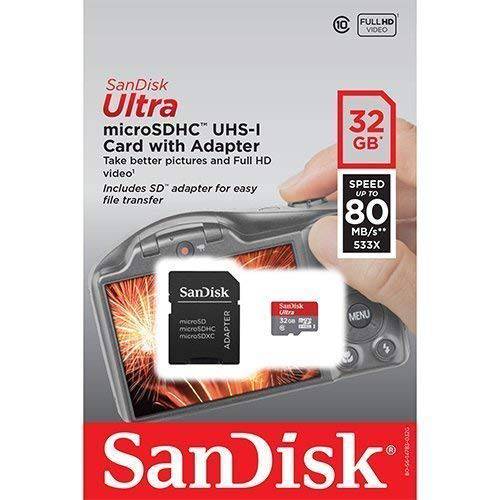 SanDisk 울트라 32GB UHS-I Class 10 MicroSDHC 메모리 카드 Up to 80mb/ s SDSQUNC-032G 어댑터포함