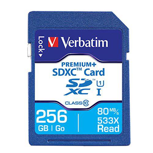 Verbatim 256GB PremiumPlus 533X SDXC 메모리 Card, UHS-I Class 10, 98730