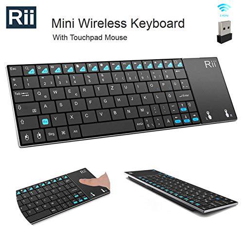 Rii K12+ 미니 무선 키보드 with Large 터치패드 Mouse& Qwerty Keypad, 스테인레스 스틸 휴대용 무선 키보드 with USB 블루투스리시버 for MacBook/ iPad/ Tablet/ PC/ Laptop/ 스마트 TV/ 라즈베리 파이 - 블랙