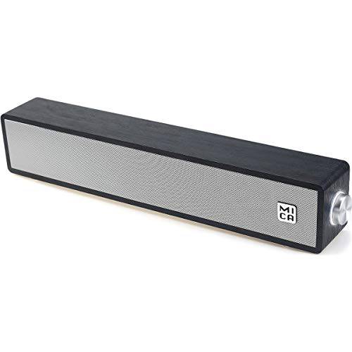 유선 컴퓨터 사운드 Bar, USB-Powered PC 스피커 MICA M30 나무 유선 LED 볼륨 컨트롤 미니 스피커 for 다양한 디바이스 (3.5mm Aux&  PC Input) (Black)