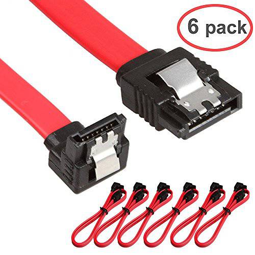 Relper-Lineso 6 Pack 90 도 Right-Angle SATA III 케이블 6.0 Gbps with Locking 래치 18Inch (6X Sata 케이블 Red)