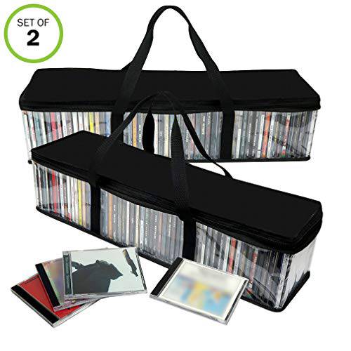 Evelots CD 스토리지 Bag-Zippered-Clear-Handles-Hold 100 CDs Total-Black Top-Set/ 2