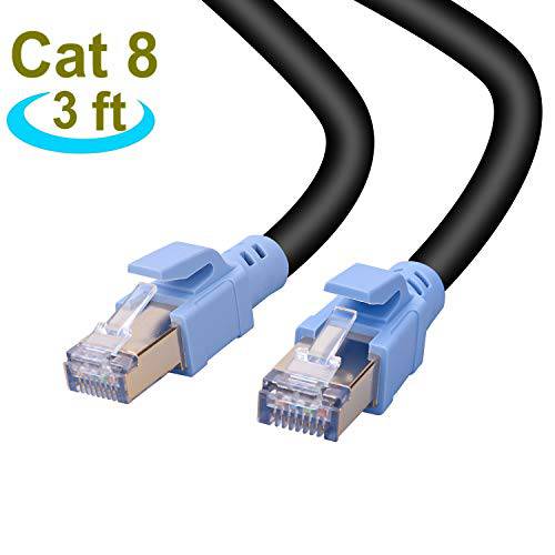 Cat 8 랜선, 랜 케이블 3 Ft Internet 네트워크 Cord, 더높은 스피드 Than Cat 7 케이블, 26 AWG 40Gbps 2000Mhz SFTP Cat8 케이블s with 랜 네트워크 RJ45 케이블 for Gaming, Xbox, Ps4, Router, 모뎀 (3ft/ 1m)