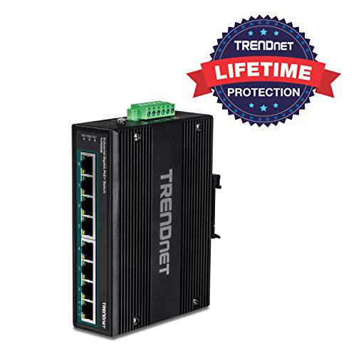TRENDnet 8-Port 강화 산업용 Unmanaged 기가비트 10/ 100/ 1000Mbps DIN-Rail Switch w/ 8 x 기가비트 PoE+ Ports, TI-PG80B, 24  56V DC 파워 입력 with Overload 프로텍트