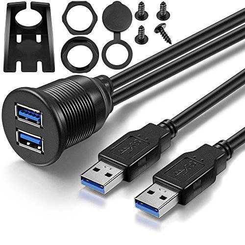 OBVIS 2 Ports 이중 USB 3.0 Male to USB 3.0 Female AUX Flush 마운트 차량용 마운트 연장 케이블 for 차량용 트럭 보트 오토바이 대쉬보드 Panel -(6 Feet)