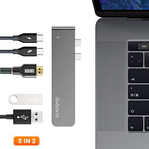 USB C 허브 맥북 프로 어댑터 호환가능한 맥북 프로 2016-2019 13/ 15/ 16인ch, 맥북 에어 2018/ 2019 5 인 2 도크 with 썬더볼트 3 Port, USB-C, 4K HDMI, 2USB 3.0 (Gray)