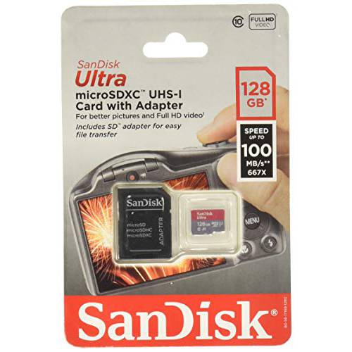 Sandisk 울트라 - 플래시 메모리 카드 - 128 GB - microSDXC UHS-I, 블랙 (SDSQUNC-128G-AN6IA)