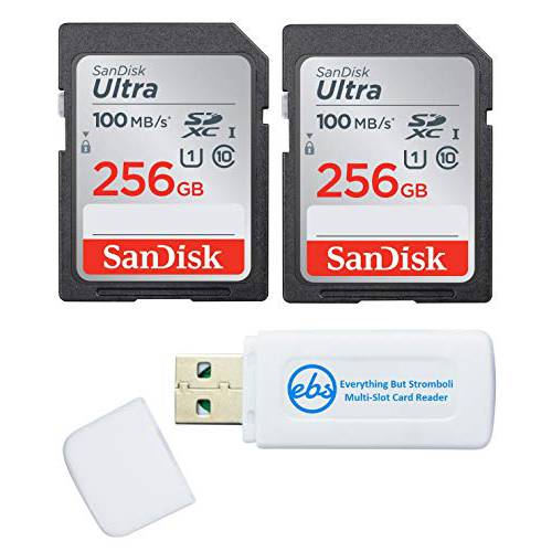 SanDisk 울트라 256GB SD 메모리 카드 (2 Pack) SDXC UHS-I Class 10 ( SD SDUNR-128G-GN6IN) 번들,묶음 with (1) Everything But Stromboli 마이크로 SD&  SD 카드 리더,리더기