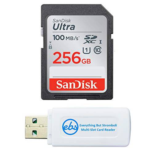 SanDisk Class 10 SD 울트라 256GB 메모리 카드 for 캐논 EOS Rebel 디지털 카메라 Works with Rebel SL3, SL2, SL1 (SDSDUNR-256G-GN6IN) 번들,묶음 with (1) Everything But Stromboli SDXC&  마이크로 카드 리더,리더기