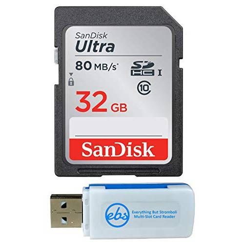 SanDisk 32GB SDHC SD 울트라 메모리 카드 Class 10 Works with 소니 Cyber-Shot DSC-WX220, WX350, WX500 디지털 카메라 (SDSDUNC-032G-GN6IN) 번들,묶음 with (1) Everything But Stromboli Multi-Slot 카드 리더,리더기