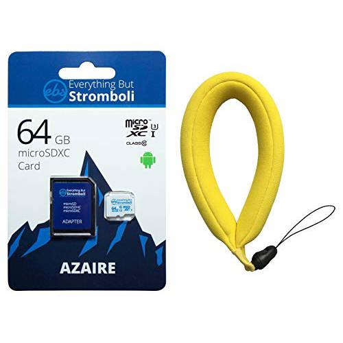 Everything But Stromboli Azaire 64GB 마이크로SD 메모리 카드 for 방수 카메라 with SD Adapter, 번들,묶음 with (1) 수중 카메라 Float 스트랩