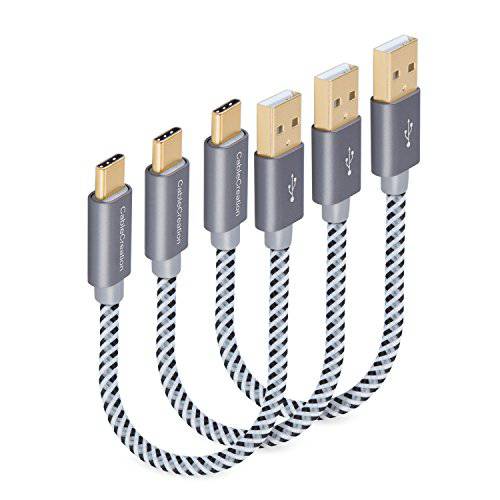 케이블Creation 숏 USB C 케이블 3A 고속 Charging, [3-Pack] 0.5ft 6 inch USB C to A 케이블 Braided, 호환가능한 with 갤럭시 S9/ S9+, Note 8, LG V30, Pixel 3XL, 공간 그레이 [56K Ohm Resistance]