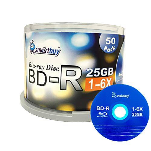 Smartbuy 50 Pack Bd-r 25gb 6X Blu-ray Single 레이어 기록가능 Disc 로고 Top 여분 Data 화상 Media 50 Disc Spindle