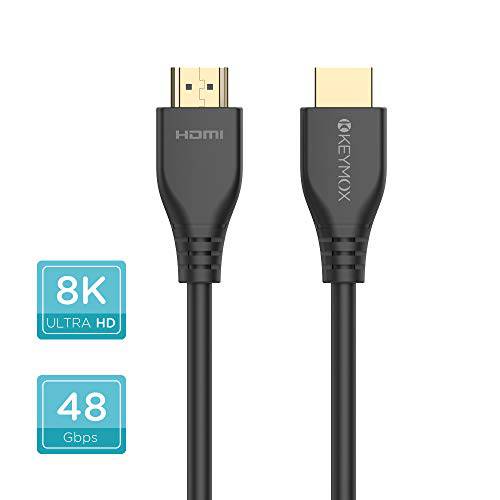 8K HDMI 케이블 3ft Keymox HDMI 2.1 케이블, 48Gbps 울트라 HD 고속, 지원 4K@120Hz& 8K@60Hz, 다이나믹 HDR, eARC/ 랜포트, 호환가능한 with 애플 TV,  닌텐도스위치, Roku, 엑스박스, PS4 프로, Blu-ray