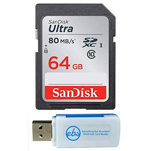 SanDisk 64GBSDXC SD 울트라 메모리 카드 Works with 소니 Alpha a6400 미러리스 카메라 (ILCE-6400/ B) Class 10 (SDSDUNC-064G-GN6IN) 번들,묶음 with (1) Everything But Stromboli Multi-Slot 카드 리더,리더기