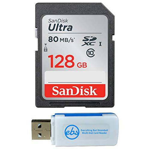 SanDisk 128GBSDXC SD 울트라 메모리 카드 Works with 소니 Alpha a6400 미러리스 카메라 (ILCE-6400/ B) Class 10 (SDSDUNC-128G-GN6IN) 번들,묶음 with (1) Everything But Stromboli Multi-Slot 카드 리더,리더기