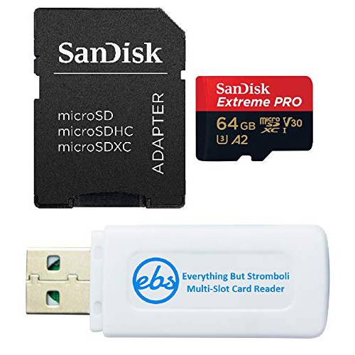 SanDisk Extreme 프로 64GB Micro 메모리 카드 4K V30 U3 SDXC Works with DJI Mavic 미니 드론 번들,묶음 with (1) Everything But Stromboli 마이크로 SD&  SD 카드 리더,리더기