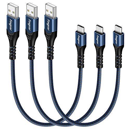 Fasgear USB C 케이블, 3 Pack 1ft 고속 충전 Type-C 2.0 케이블 Nylon High-Speed Data 전송 호환가능한 for 갤럭시 S20+ S10 Note 9, Moto G6 G7 Oneplus 8 7pro 소니 Xperia L1 XA2 화웨이 P40 (Blue)
