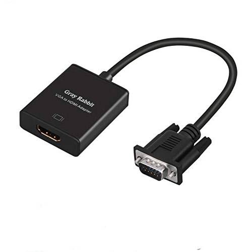 VGA to HDMI, GrayRabbit 1080P VGA to HDMI 어댑터 (Male to Female) for Computer, Desktop, Laptop, PC, Monitor, Projector, HDTV with 오디오 케이블 and USB 케이블 (Black)