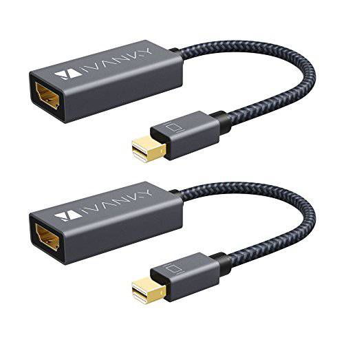 MiniDisplayPort MIni DP to HDMI 변환기 [2-Pack SUPER 슬림 나일론 Braided] ivanky 썬더볼트 to HDMI 변환기 마이크로소프트 서피스 프로 도크 애플 맥북 에어 프로 모니터 프로젝터 and More -Space Grey for