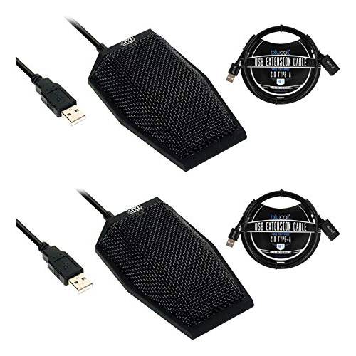 MXL AC404 USB Conference 마이크,마이크로폰 for 웹 Conferencing, 게임 Streaming, Court Reporting (2-Pack, Black) 번들,묶음 with Blucoil 2-Pack of 3-FT USB 2.0 Type-A 연장 Cables