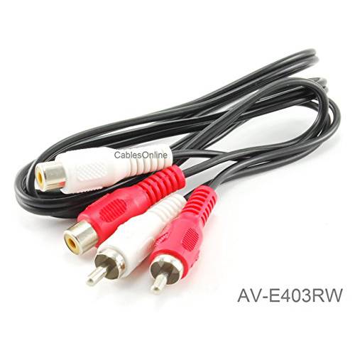 CablesOnline 3ft 2-RCA Male to 2-RCA Female Red/ White 오디오 연장 케이블, (AV-E403RW)