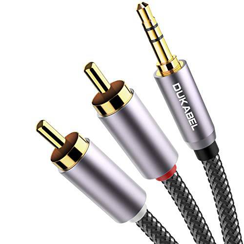 DuKabel Top Series Long RCA 케이블s (16 피트/ 5 Meters), RCA to 3.5mm 2-Male RCA to AUX 오디오 케이블 Crystal-Nylon Braided/ 24K 금도금/ 99.99% 4N OFC Conductor