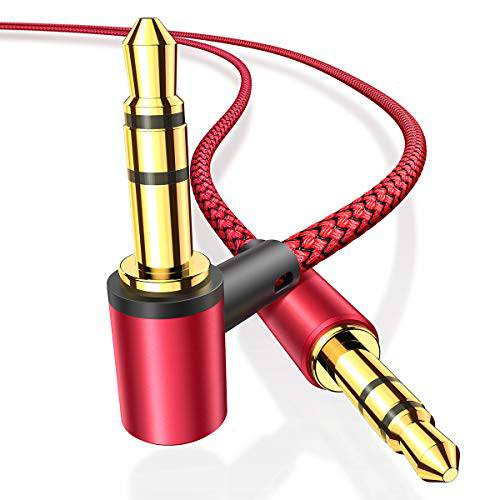 AINOPE Aux Cables [2-Pack/ 4ft], 90°Angled 3.5mm Aux Cord[Hi-Fi Sound, Nylon Braided] Male to Male 스테레오 오디오 Cables 호환가능한 with Car, Beats 헤드폰 Studio, Recorder, Smartphone- 레드