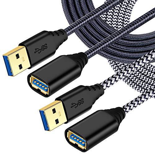 Besgoods 2 Pack 10 Feet USB 3.0 연장 케이블 - 나일론 Braided USB to USB 연장 케이블 연장 코드 - a Male to a Female with Gold-Plated 커넥터 - 블랙 White